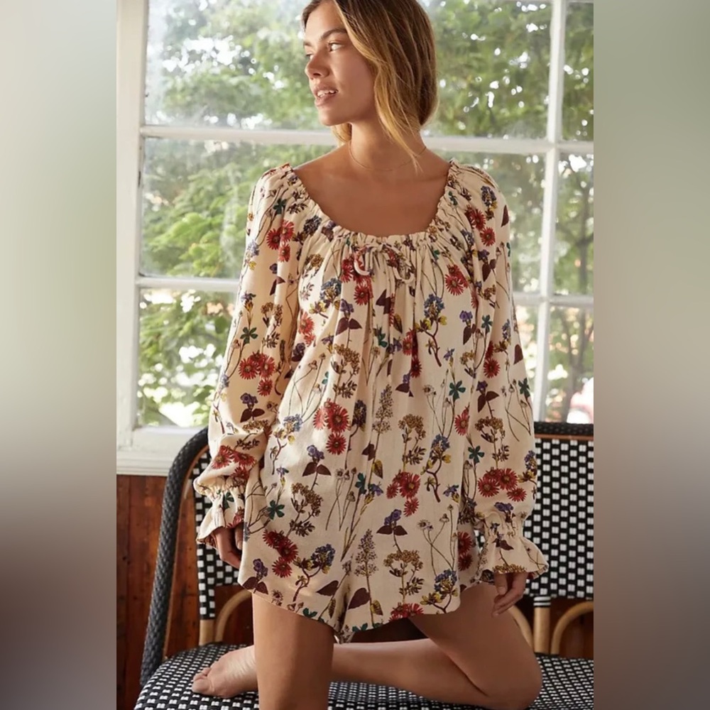 Anthropologie Cream Floral Romper